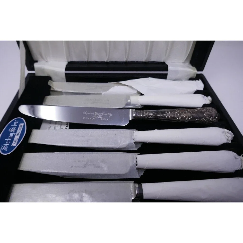 Harrison Brothers Sheffield Silver Handled Queens Pattern Butter Tea Knives